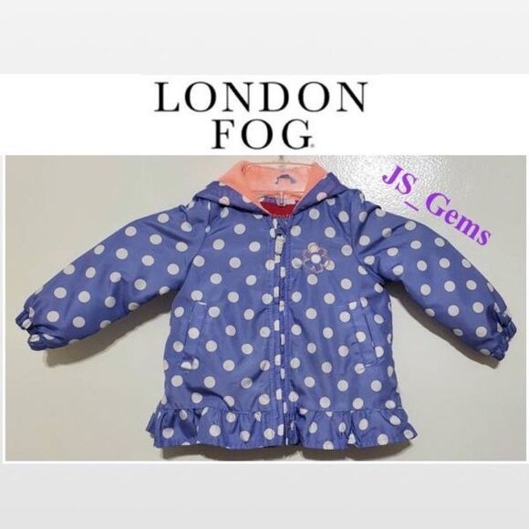 London Fog Coat Girls 18 Months Baby Purple White Polka Dots Imbordered Hood - Picture 1 of 16